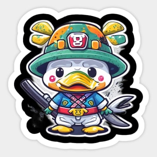 cute and adorable samurai Duck in a japanese hat Sticker